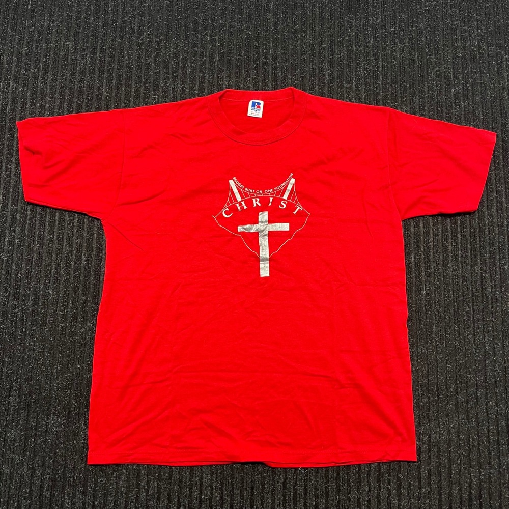 Vintage Russell Athletic Red Christ Golden Gate Bridge T-Shirt XL Made in USA